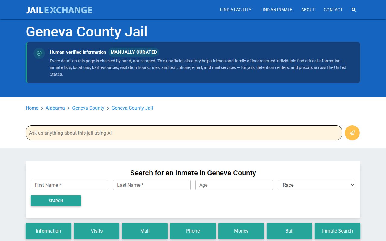 Unofficial Geneva County Jail directory shown for arrest source verification