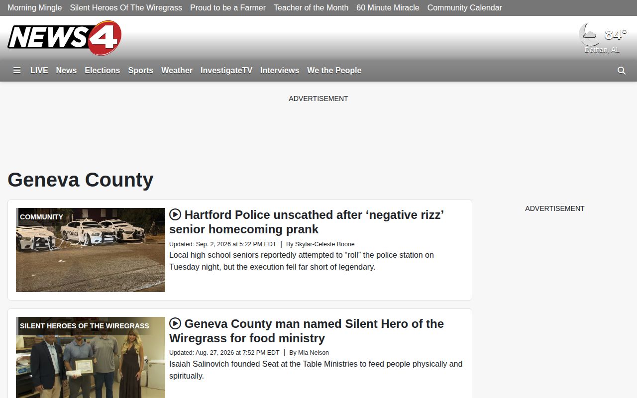 WTVY Geneva County news archive for arrest report context