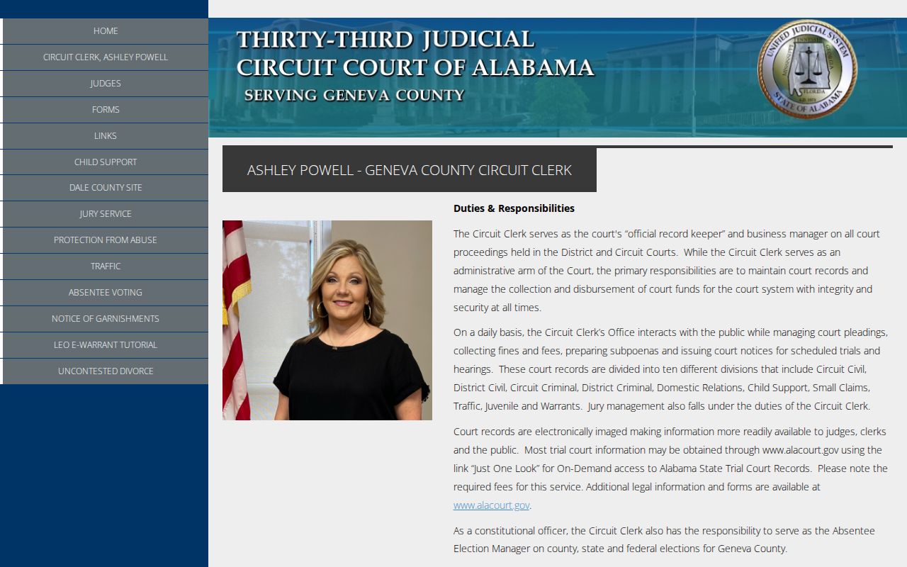 Geneva County Circuit Clerk warrant and arrest record divisions