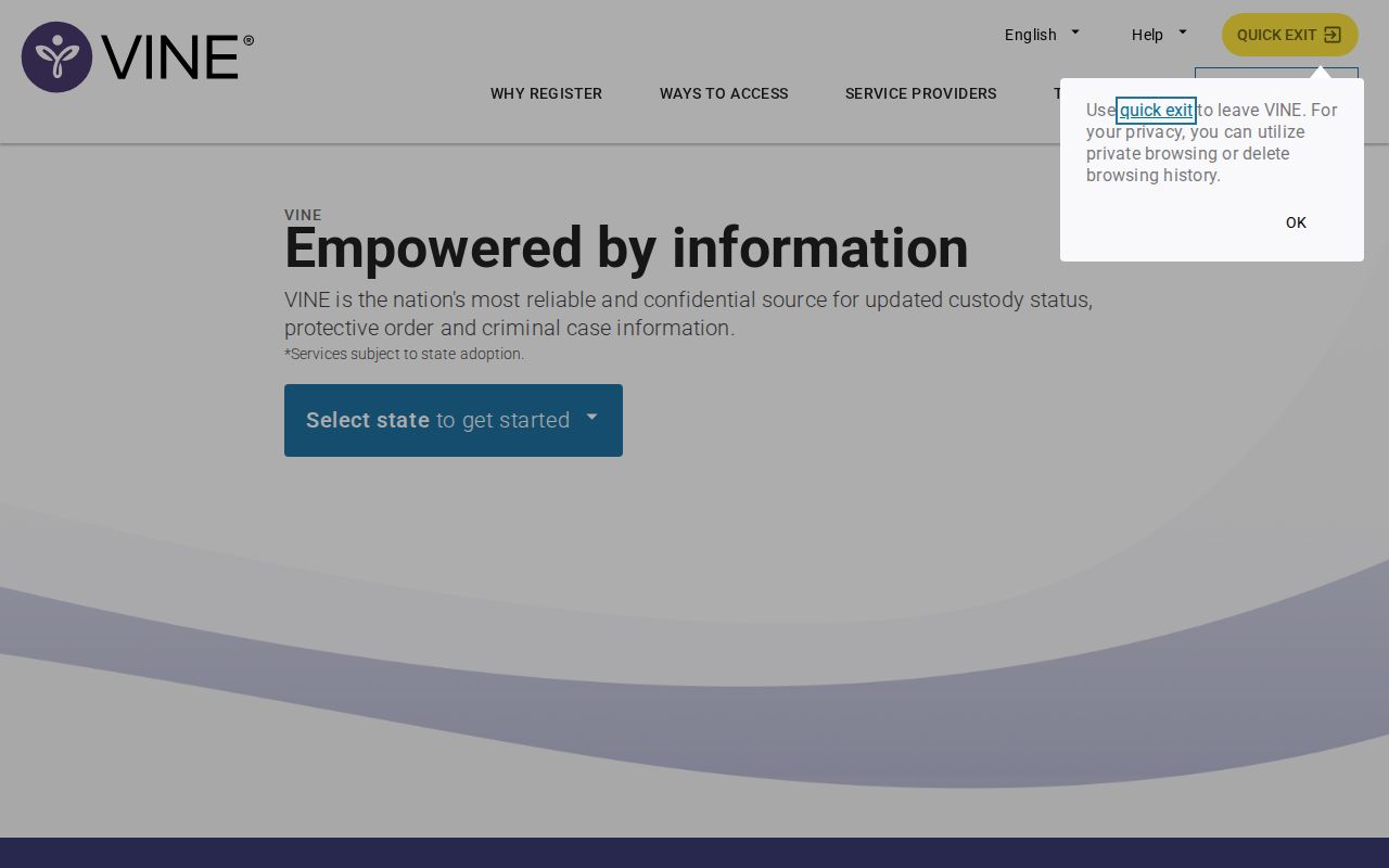 National VINELink search interface for a Geneva County arrest check