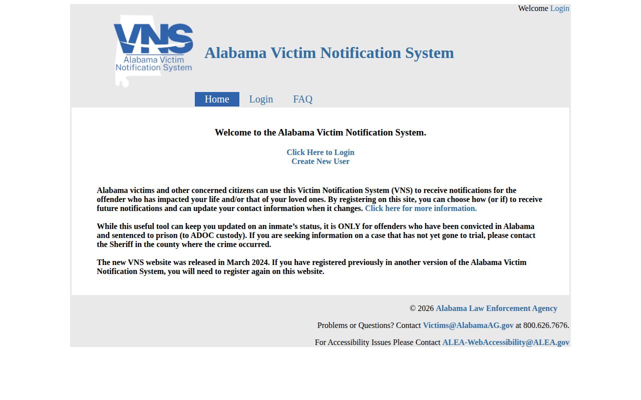 Alabama VNS custody screen for Geneva County arrest follow-up